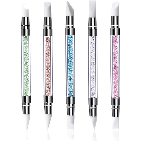 5 st Silikon Nagelkonst Penslar, Dubbeländad Manikyr Skulpteringspenna, Nagelkonst DIY Dekorationsverktyg Nagelborste Pricknings Salon Verktygsset