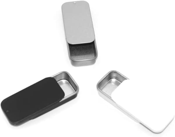 3 stk Mini Metallbokser Beholder Metall Skyvelokk Bokser Rektangulære Tomme Hengslede Bokser