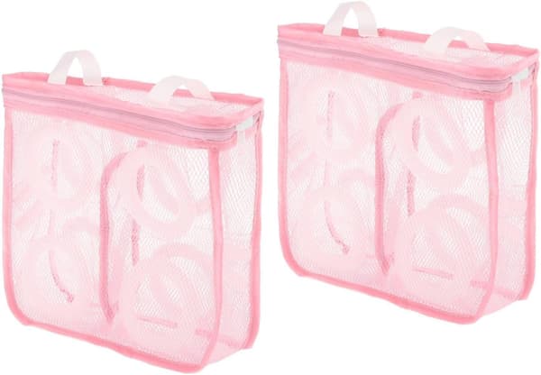 2-pak sko-vaskesekk, skoposer til vaskemaskin, glidelås sko-vaskesekk, multifunksjonell, rosa