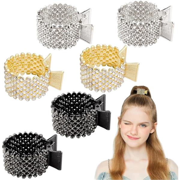 6 st hårklämmor för hög hästsvans, pärl- och strasshårklämmor, hårklämma för hög hästsvans, halkfri hårklämma för kvinnor