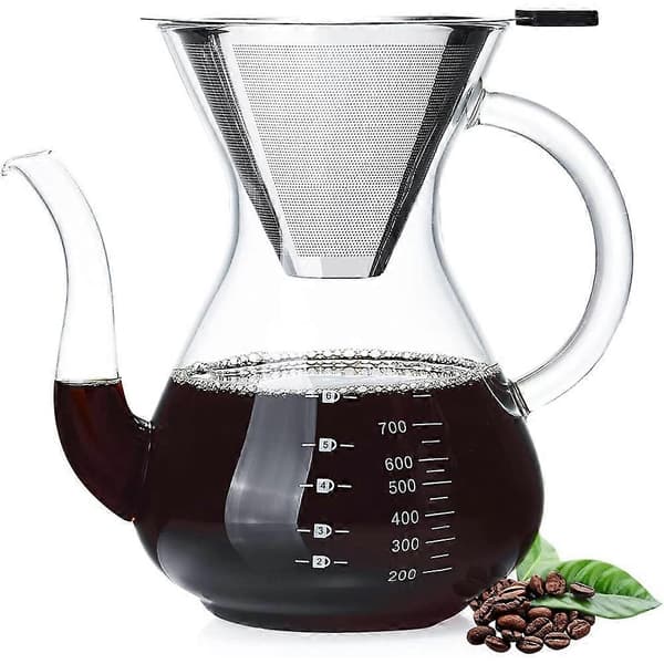Pour-over kaffetrakter, kaffekanne i glass, manuell dryppkaffetrakter, pour-over kaffe, pour-over