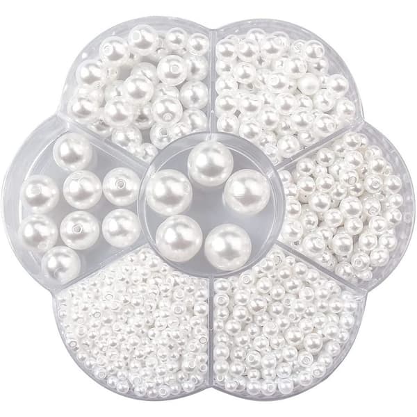 Pakke med 1150 Hvite Runde Perler 3/4/5/6/8/10/12 mm Hvite Faux Perle Smykker Laging Perler Faux Perler med Hull for Klær, Halskjeder, Armbånd,