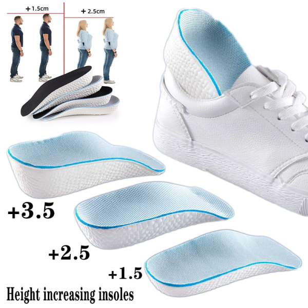 Höjningssulor för skor Platta fötter Fotvalvsstöd Ortopediska sulor Sneakers Hälhöjning Minnesskum Mjuka skopads 2.5cm