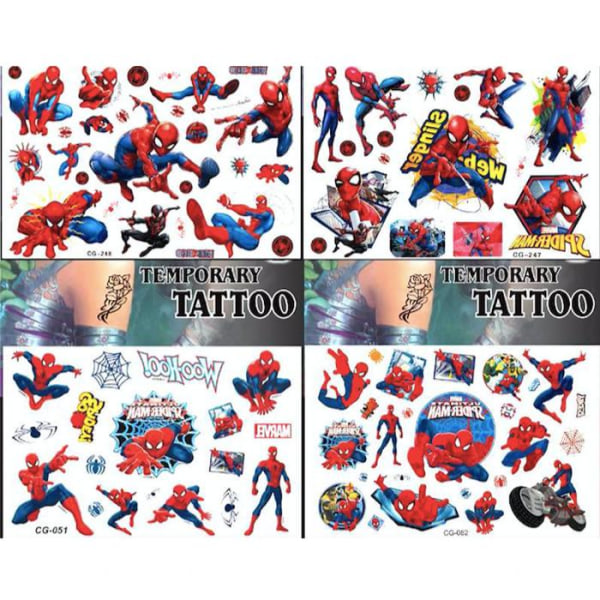 Generic Spiderman-tatoveringer - 4 Ark Tatoveringer Til Børn Avengers Multicolor