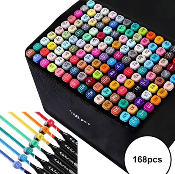 168-Pack Dubbelsidiga Tuschpennor med Fodral – Färg, Skiss & Illustration