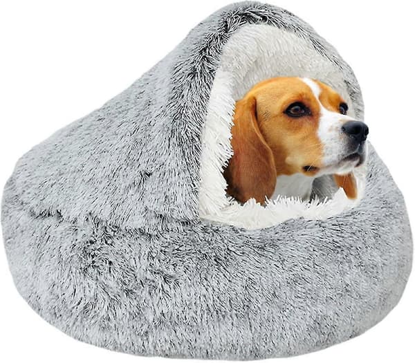Beroligende hundeseng, myk plysj kjæledyrseng under 10 kg, vaskbar anti-angst liten medium hundeseng, innendørs katter hunder myk varm smultringhulese