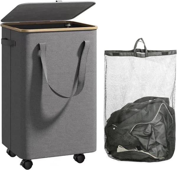 Large Laundry Basket with Wheels – 70L Foldable Laundry Hamper with Lid and Removable Inner Bag