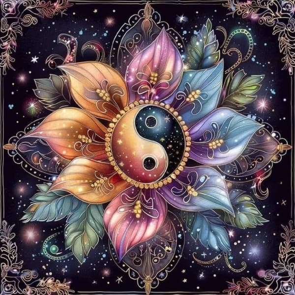 Mandala Blomster 5D Diamantkunst, Diamantmaling for Voksne 35x35cm