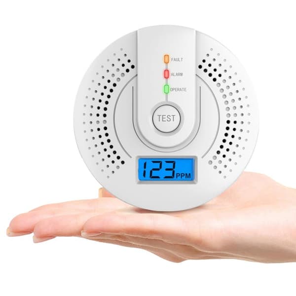 Digital kuliltealarm, LCD-display, alarm, bærbar, 9,6x9,6x3,1 cm, hvid, batteridrevet