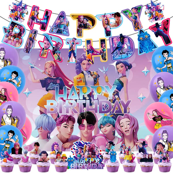 36-41 stk K-Pop Demon Hunters Festdekorasjonssett med Banner Ballonger Cupcake Toppers Duk for Bursdag Barnefest Tema
