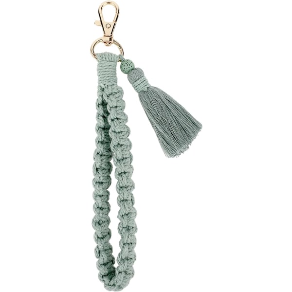 【Mingbao butik】Lusofie Macrame Nyckelring Boho Flätad Nyckelring Kort Nyckelband Tofs Pendant Bilnyckelring för kvinnor Green