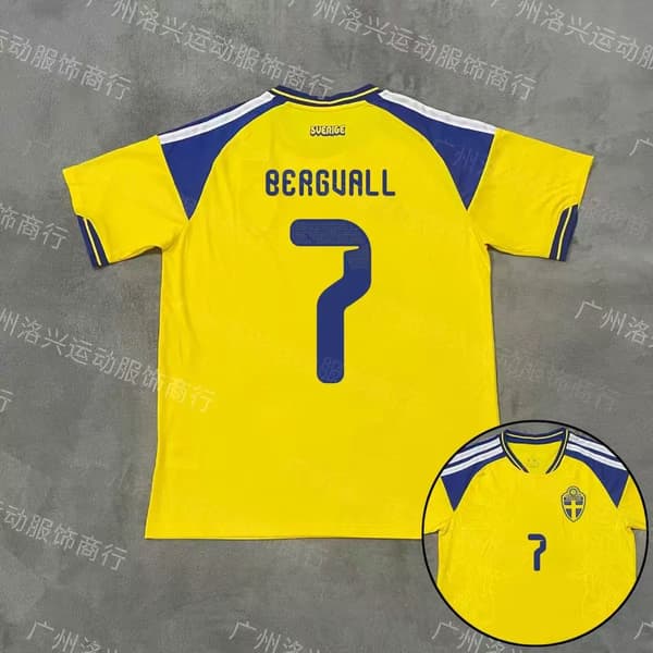 2026 VM Sverige Fotbollslandslag Hemmatröja för barn + shorts Nr.7 Bergvall