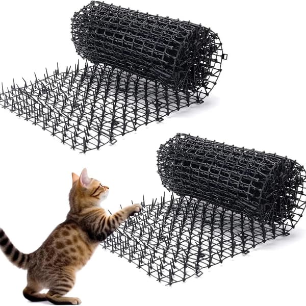 2 stk. katteafvisende måtte, møbelbeskytter mod krads fra katte, 43 x 33 cm fleksibel plastikmåtte med pigge, til indendørs og udendørs brug