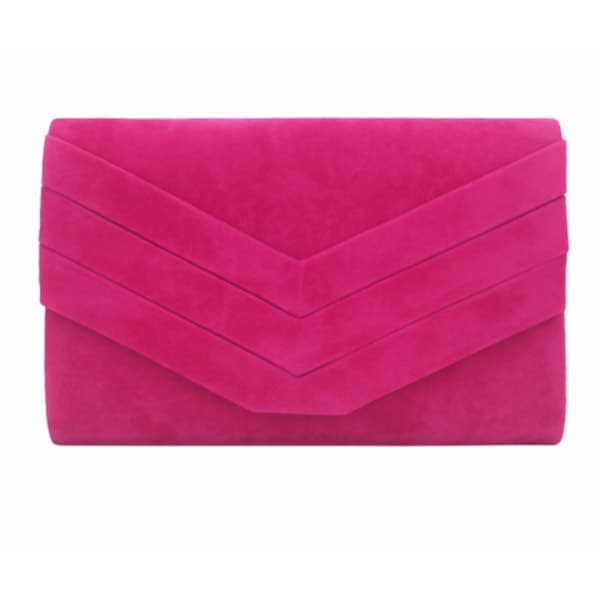 Stilig clutchveske i semsket skinn-stil for bryllup, fest, ball og kveld Fuschia