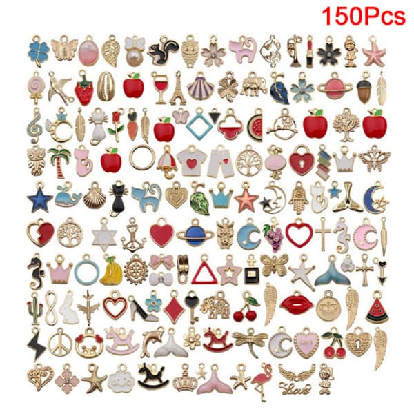 Animal Flower Mixed Emalj Charms Hängen DIY Armband Smycken C: 150Pcs