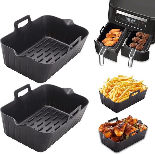 2 Airfryer Silikonebakker - Airfryer Tilbehør - BPA-fri - Alternativ til Bagepapir - Airfryer Bakker - Airfryer Indlæg - Rektangulære ...