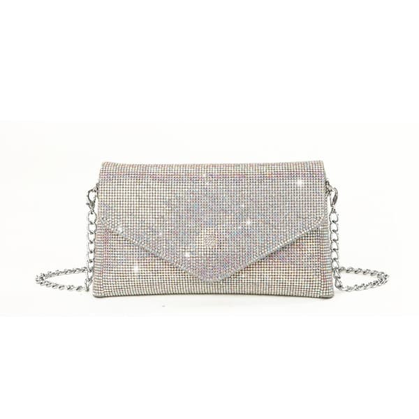 Glitter Aftenveske for Kvinner Bryllup Clutch Håndveske Kjede Skulderveske Liten Selskapsveske Crossbody Veske Sølv
