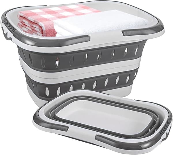 Sammenleggbar vaskekurv 50L plast, skittentøyskurv med håndtak, oppbevaringskurv 50x38,5x29cm_TF_TF