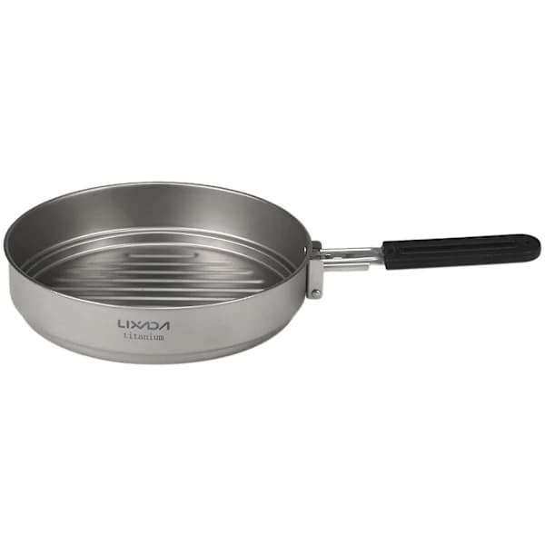 1100 ml Titan Stekepanne Ultralett Grillstekepanne med Sammenleggbart Håndtak for Utendørs Matlaging C