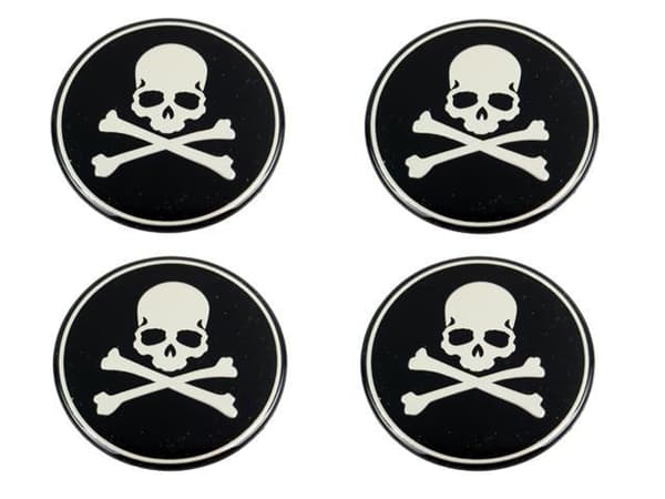 Dödskalle emblem till centrumkåpor, hjulnavsskydd, fälg, 4-pack, styling.