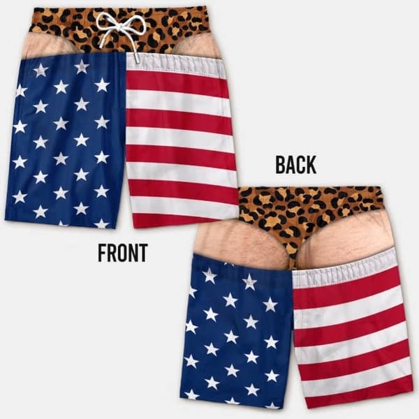 2026 Europæisk og amerikansk stil løse og åndbare badeshorts, 3D Independence Day printmønster, afslappede badeshorts til mænd.