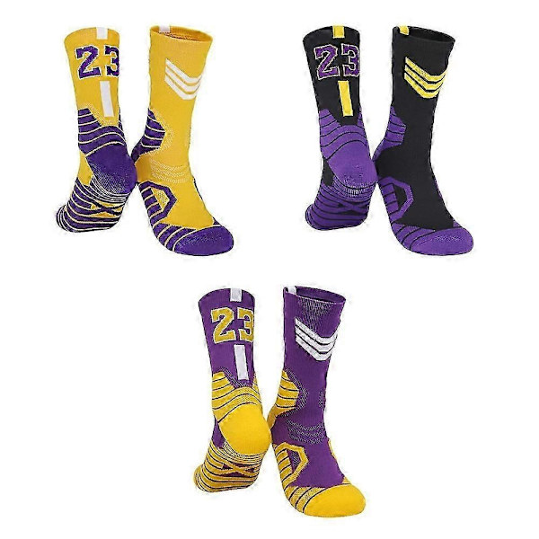 Basketball Sokker, 3-pakning Polstrede Sportssokker Crew Sokker for Menn og Kvinner - WELLNGS