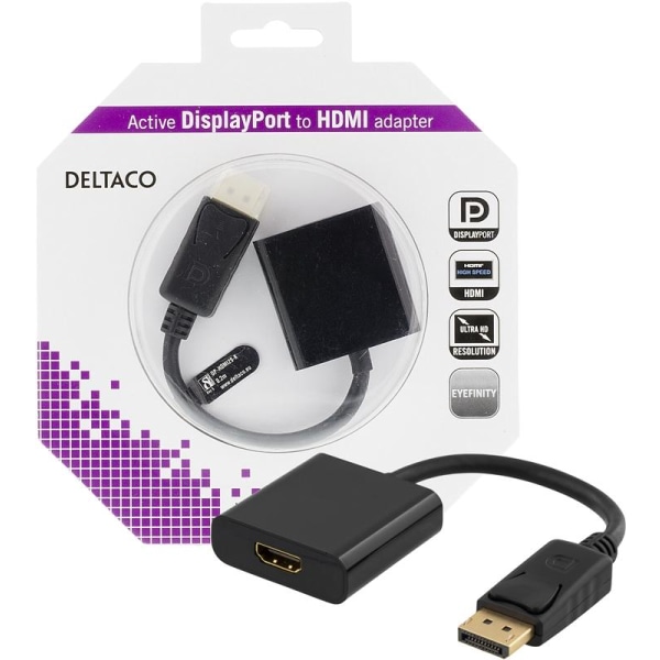 DELTACO Deltaco Displayport Till Hdmi-adapter Med Ljud, 4k, 0,2m, Svart