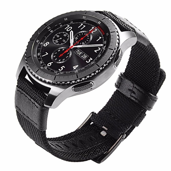 Floveme Stilfuldt Nylon Armbånd - Samsung Galaxy Watch S3 Frontier Svart 20mm