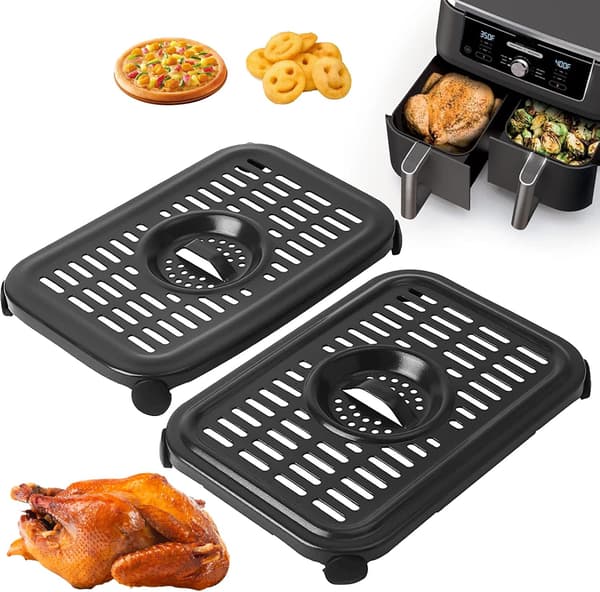 2-pakke Airfryer Grillpanne for Ninja Foodi AF400UK 9.5L 6-i-1 DualZone 2 Skuffer Airfryer, Erstatning Airfryer Crisper Plate Grillplate