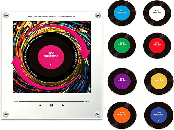 Retro vinyylilevyjääkaappimagneetti, 128 Mt:n NFC-musiikkisoitin 9 ohjelmoitavalla vinyylityylisellä levyllä, minikokoinen magneettinen musiikkilaatik