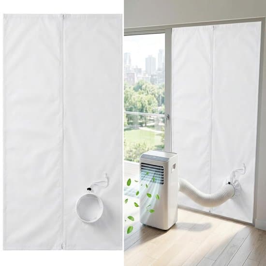 Dørtætning til bærbar aircondition – 100x210cm med snoretræk & 7m velcro – til altandør – Hvid – 1 sæt
