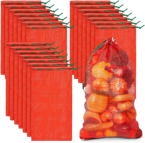 Grøntsagsnetposer, 50-pak (50x80cm), Åndbart Net, Snøre, Genanvendelige til Løg/Kartofler/Citrusfrugter