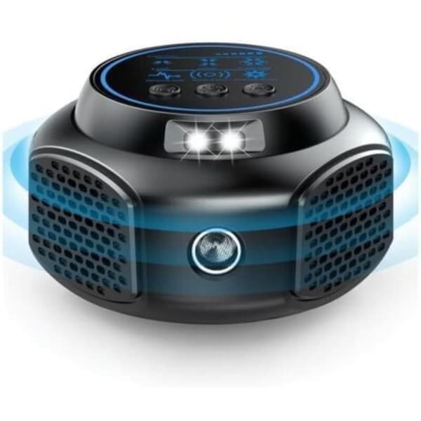 360° ultralyd-gnagerjager med LED-lys; effektiv mot rotter, mus, vånd og hasselmus.