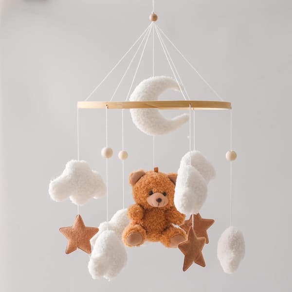 Baby Vuggeuro Bjørn Børnehaveuro til Drenge Piger Bamse Fløjl Uro Børnehaveindretning til Spædbarn Soveværelse Hængende Babyuro til Vugge Nyfødt