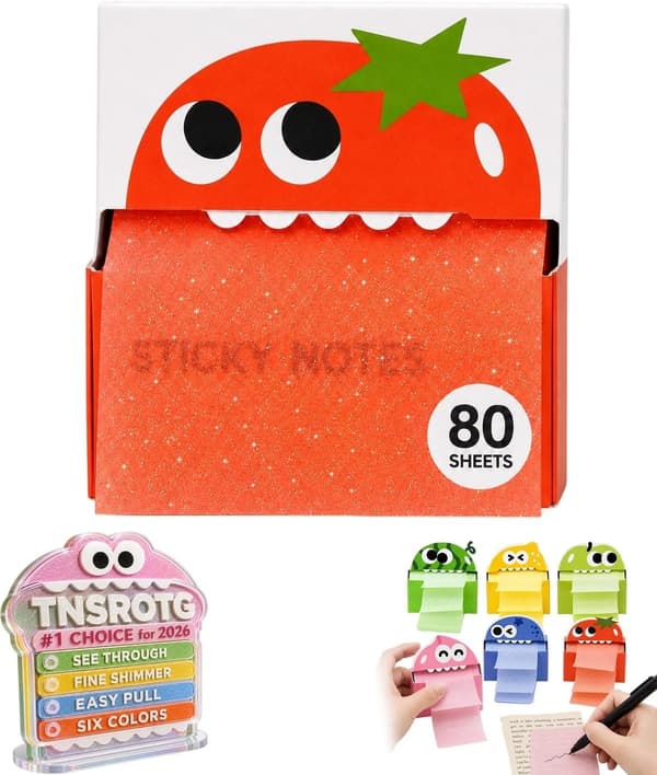 Glitter Sticky Notes, Gennemsigtige Glitter Pull Sticky Notes, 1 stk | Søde Monster Frugt Dispenser Bokse, Skinnende Firkantede Skrivefaner til Bog