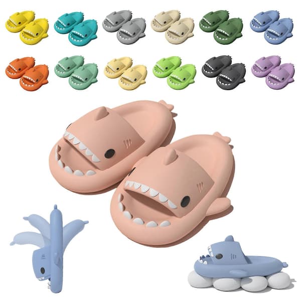 Shark Slides Barn Voksen Dame Herre Shark Tøfler - Cloud Shark Slide Strand Sandaler Unisex Pute Hus Santa, 100% Ny rosa