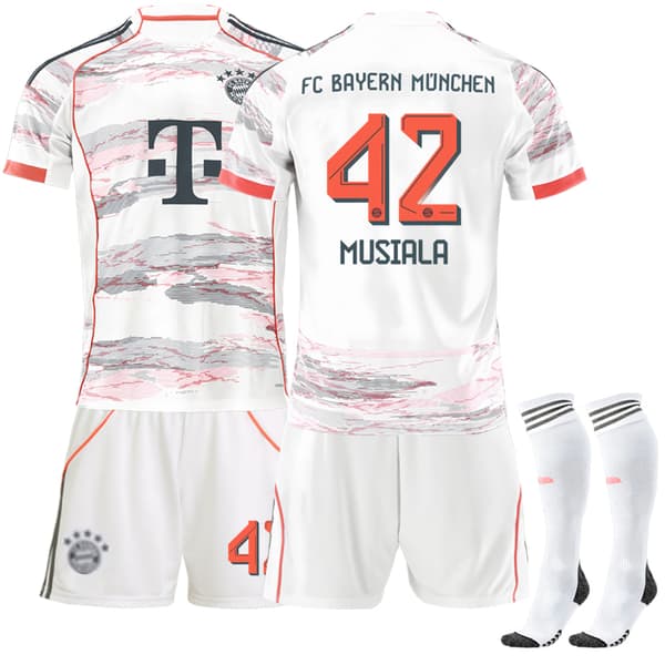 2025-2026 Bayern München Minneutgave Fotballdrakt Barn Voksen med Sokker Nr.42 MUSIALA