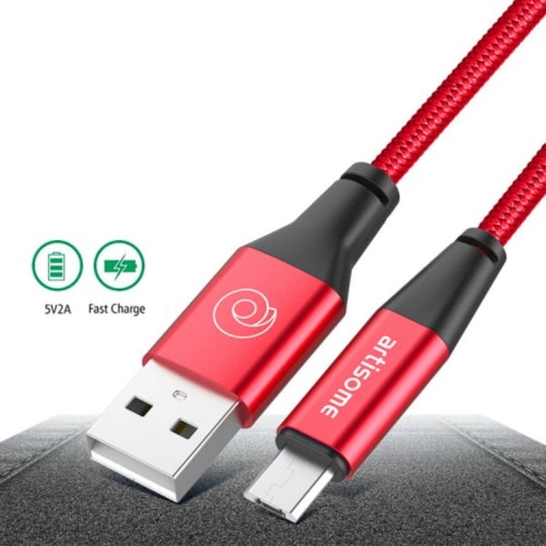 Artisome 1m Micro Usb Kabel, Aluminiumbelädda Kontakter Röd