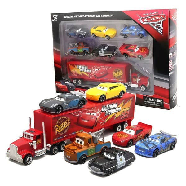 Autot 2 Salama McQueen -leikkisetti, 7 osaa Mack-kuorma-auto kilpa-auto leikkisetti lapsille