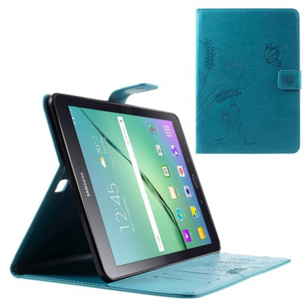 Präglat Läderfodral För Samsung Galaxy Tab S2 - Blå