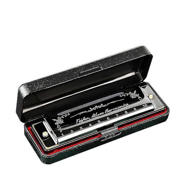 10-hulls 20-toners Blues Deluxe Munnspill for nybegynnere C-tone - Svart