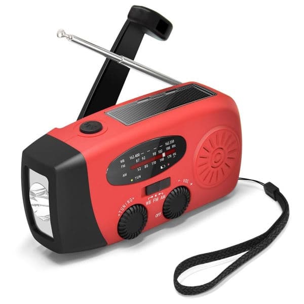 Påsketilbud! Højkvalitets håndsvingradio med solceller, lommelygte og 2000mAh Power Bank SOS Nødsituation - Rød Rød 300