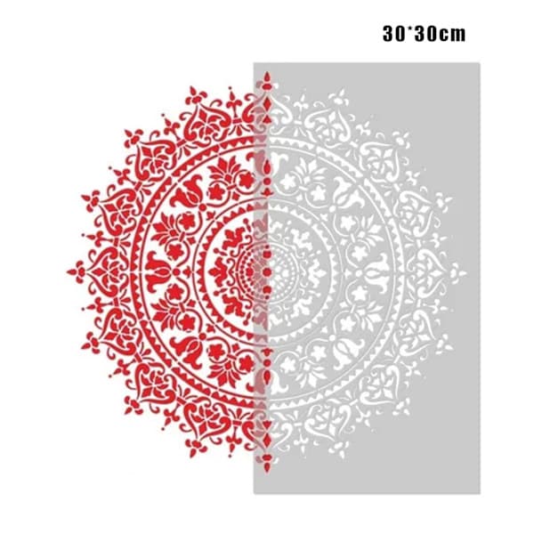Mandala Hjelpemalingsmal Stor Gjenbrukbar Mal For Gulv Vegg Fliser Stoff Møbler Maletilbehør 30*30cm