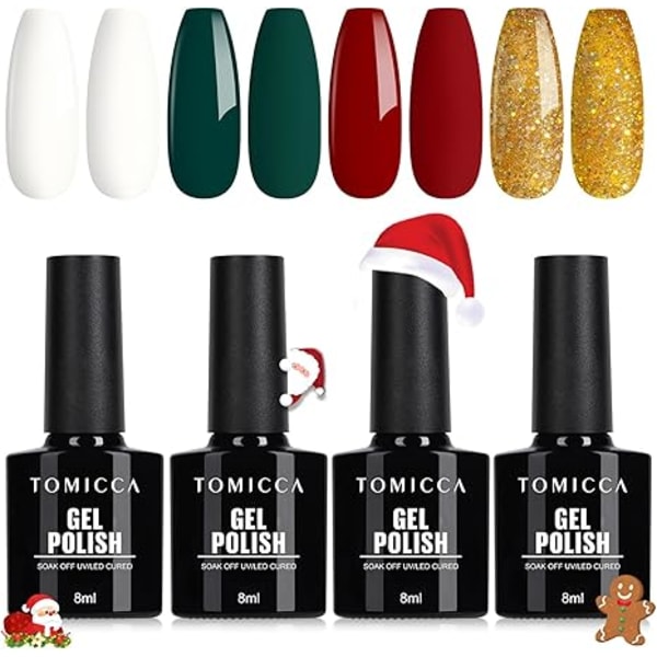 UV Nagellack 4 Färger Glitter Grön Glitter Guld Röd Vit Gel Nagellack Julset