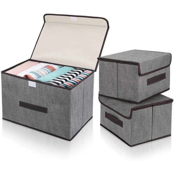 3pcs Storage Boxes With Lid And Handle Foldable Basket