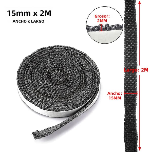 15 mm x 3 mm selvklæbende glasfiberforseglingssnor til brændeovnsdøre, 10/15 mm 2M, sort reservedel til ovn.