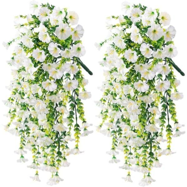Konstgjorda hängande blommor 2-pack, UV-beständiga Morning Glory-rankor 75 cm vita