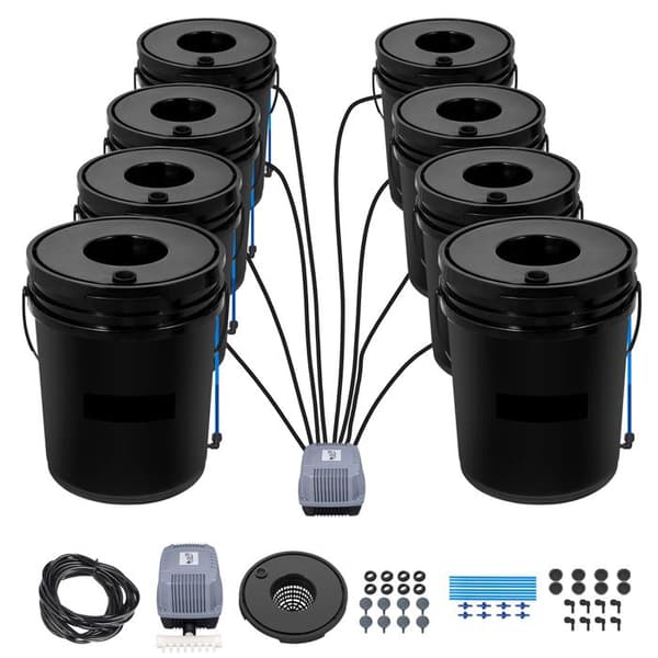 DWC Hydrokulturssystem-Duoku-Avanceret Hydrokulturkonfiguration-8 spande på 5 gallon-DWC-system med luftpumpe