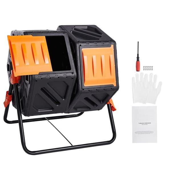 Kompostbeholder med Dobbelt Kammer-Duoku-37 Gallon-Stålramme, BPA-fri til Have, Køkken, Gård