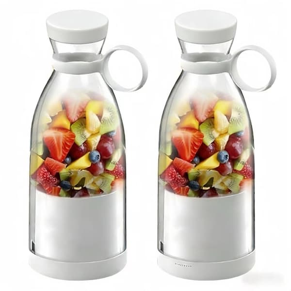 2X Kannettava Mehusekoitin Ladattava Mehukuppi Matkakupilla ja Kannella Yhteensopiva Mehun ja Smoothien Valmistukseen 420ML A